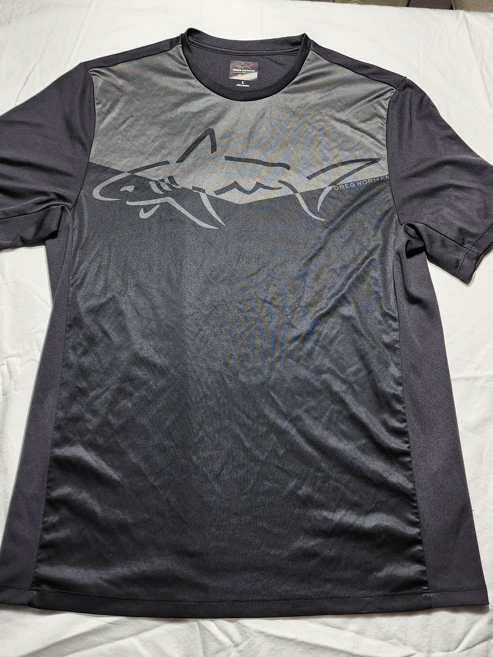 Greg Norman Collection Men's Black Short-Sleeve Shark Graphic Performance Tee
